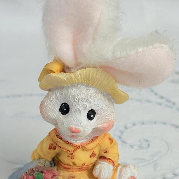 K's Collection Spring Bunny in Yellow Dress Vintage White Rabbit Soft Fur Ears - Picture 1 of 7